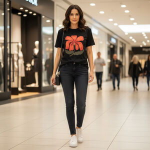 Bella+Canvas Women's Black Short Sleeve Tee M Red Floral